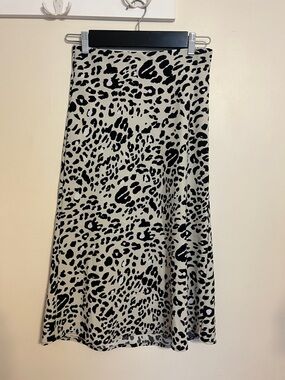 Rachel Zoe Black and Cream Leopard A-Line Midi Skirt